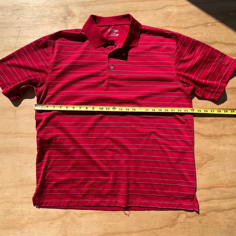 PGA Tour Mens XL Red Striped Short Sleeve Golf Polo Shirt Performance Top